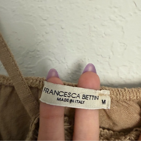 Francesca Bettini Tan Linen Fringe Trim Tank Top Size M Made in Italy Coastal - Picture 5 of 5